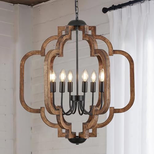 24.6" Farmhouse Vintage Chandelier 8 (Textured-Brown / D24" x H31" 8-Light)