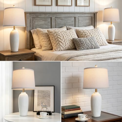 26 Inch Farmhouse Ceramic Jar Table Lamps Set of 2 (Cream White)