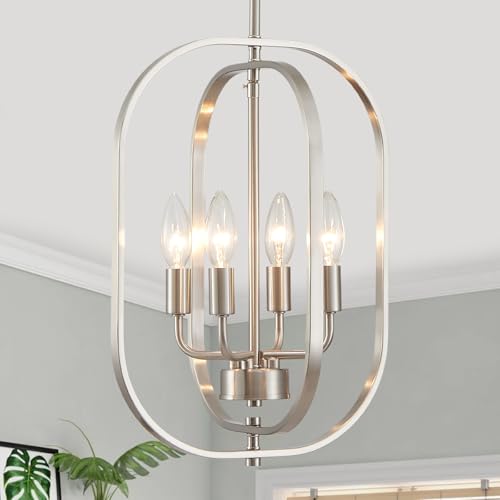 12.2" Modern Brushed Nickel Chandelier Farmhouse 4 (Oval -Brushed Nickel)