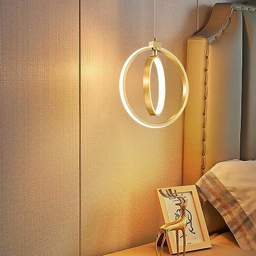Modern LED Chandelier Gold Ring Pendant Light Fixtures 4000K Dimmable Height Adjustable Pendant Lighting for Dining Room Kitchen Island Bedroom Living Room Foyer（1 (Gold / Round-1Pack)