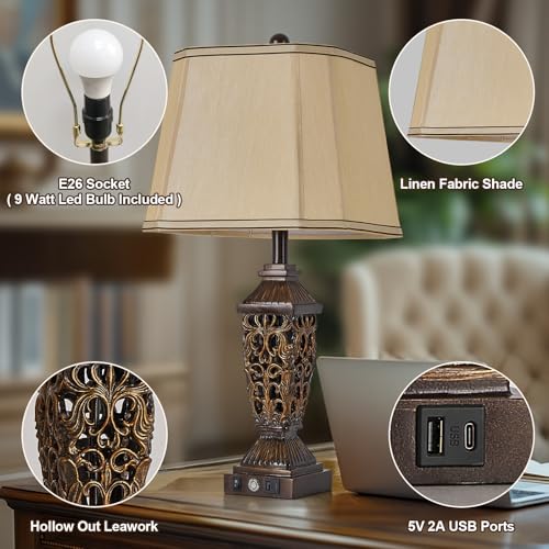 27.5“ Farmhouses Table Lamp with USB & USB (Brown-5 / Large)