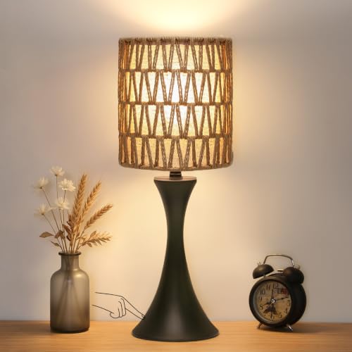 Rattan Table Lamp (Black Base with Rattan Shade)