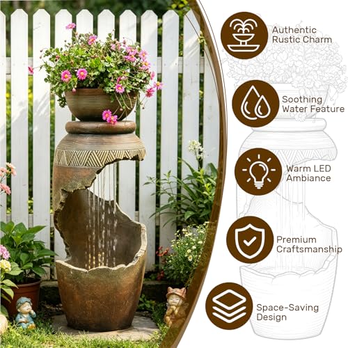 30H Spiral Outdoor Water Fountain with Bowl Planter (30H)