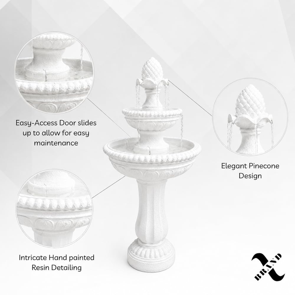 39" 2 Tier Outdoor Freestanding Solar Water Fountain (White / 39" Height)