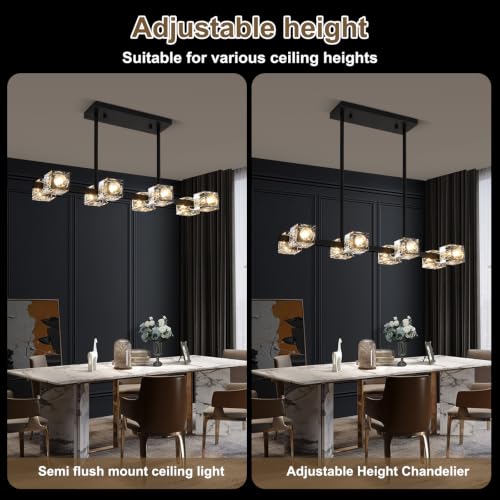 Linear Crystal Living Room Chandelier (8 lights Black)