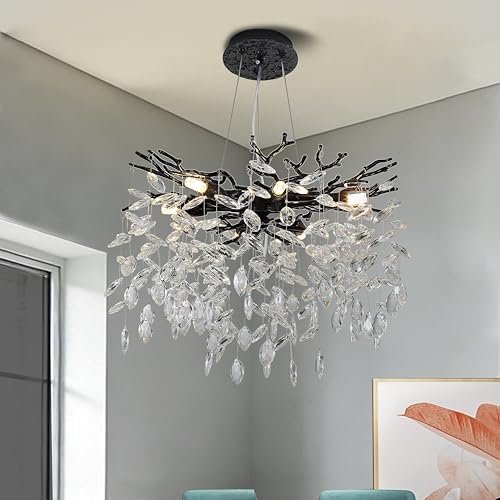 Modern Crystal Tree Branches Chandelier (Black / Round 18")