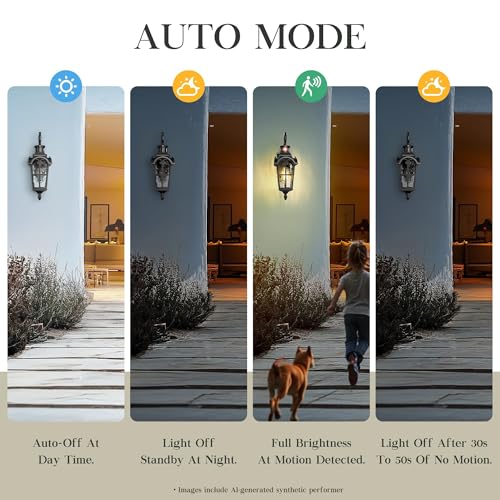 Motion Sensor Outdoor Wall Light (Black & Gold Edges - Water Glass / 18.7 Inch - Motion Sensor)