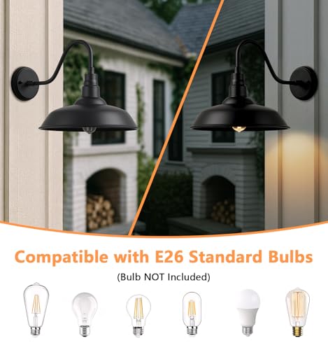 14" Outdoor Barn Gooseneck Lights (14 Dome - 2 Pack)