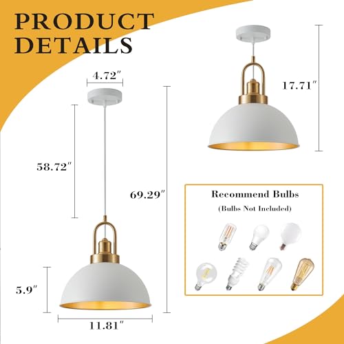 Farmhouse 11.81" White Pendant Light with Gold Finish (2 Pack 11.9 inches / White)