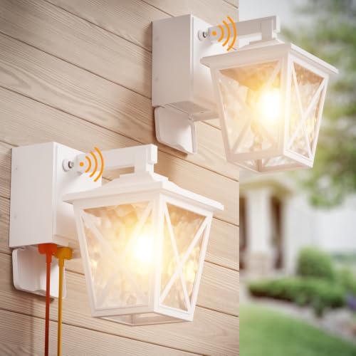 Porch Light with GFCI Outlet Aircraft Grade Aluminum Alloy (White / 2PCS)