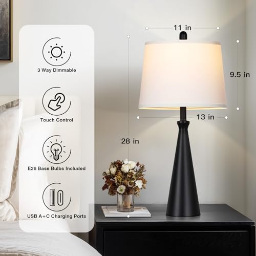 28" Black Table Lamps Set of 2 (A Black)