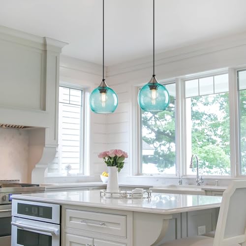 Aqua Pendant Lights Kitchen Island 3 Pack (Light Blue / S - 5.9 in)