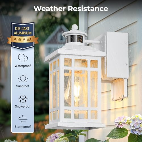 White Motion Sensor Outdoor Lights with GFCI Outlet (White / Motion Sensor 1-Pack)