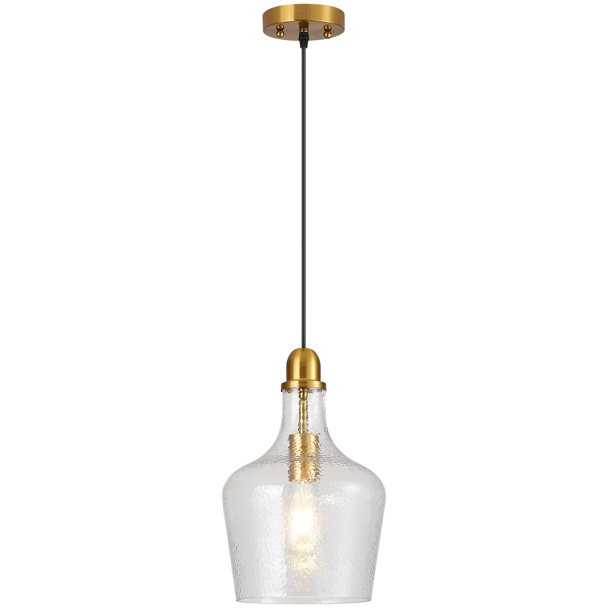 Glass Pendant Light Modern Brass 1 Light Single Dome Pendant Lighting Fixtures for Kitchen Island Dining Room Hallway (Brass-Hammered)