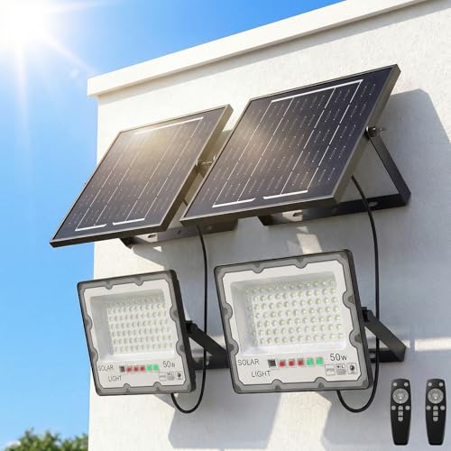 2 Pack 50W Solar Flood Light Outdoor Waterproof (2-Pack(50))