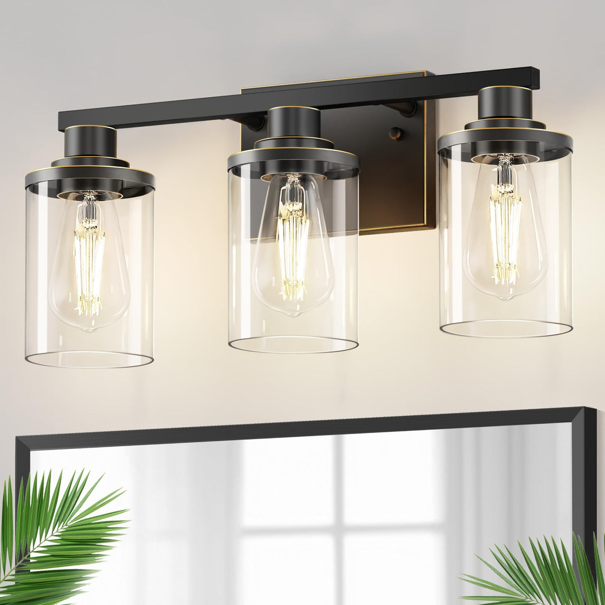 Bathroom Light Fixture Over Mirror Modern Black with Gold Trim (Black with Gold Trim / 3-Light (20inch))