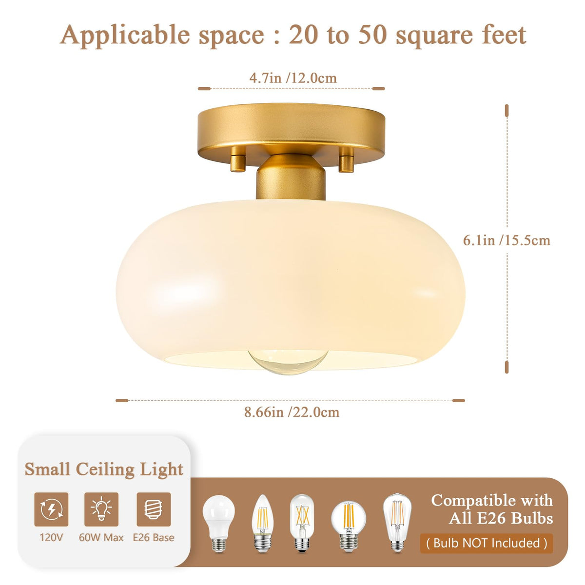 Mid Century Modern Gold Semi Flush Mount Ceiling Light 8.66 Inch (Gold / 8.66 inch)