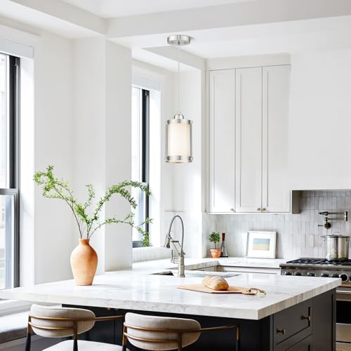 Brushed Nickel Pendant Lights Kitchen Island (Nickel + Milk Glass / 1-Light Pendant, 1 Pack)