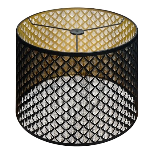 Drum Lampshade 14" Top x 16" Bottom x 11" High Large Lamp Shade (Black Gold)