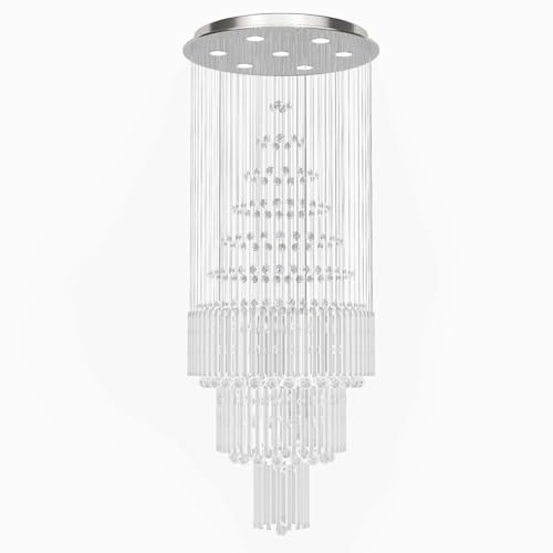 D24''XH86'' Large Crystal Chandelier Modern Crystal Raindrop Ceiling Light (Silver / D24"X H86")