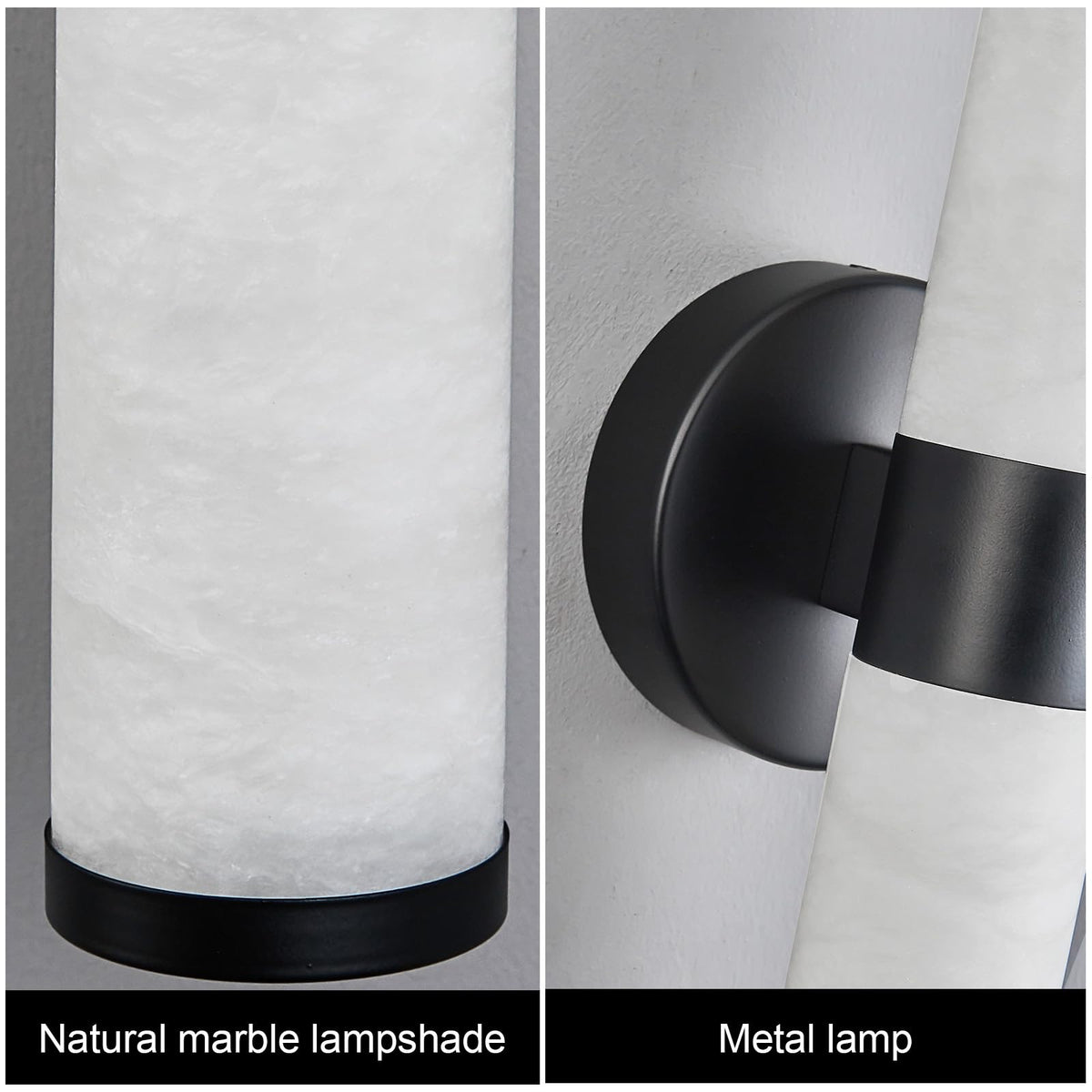 Natural Alabaster Wall Sconces Modern Black LED Wall Lights 24" Spanish Marble Cylinder Sconces for Living Room Bedroom Bathroom Hallway (Black-1 Pack)