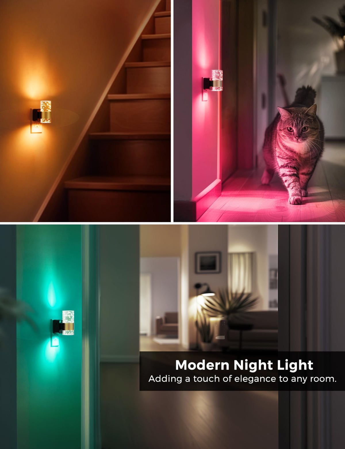 Night Lights Plug into wall (Gold Ring-RGB / 2 Pack)