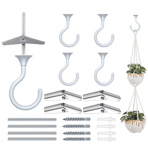 Heavy Duty Ceiling Hooks for Hanging Plants 4 Pack (White)