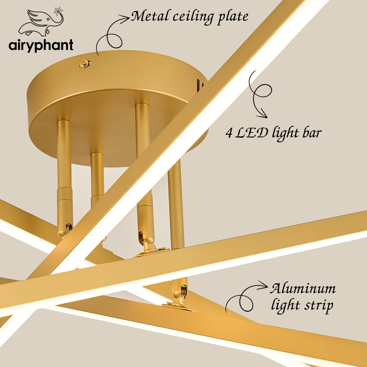 Gold Semi flush Mount Ceiling Light 31.5" LED Chandelier for Living Room (Gold-A / 4 Lights - Remote Control - 31.5")