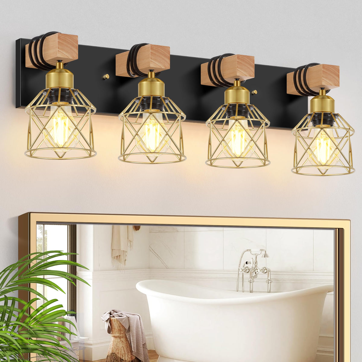Farmhouse Bathroom Vanity Light Fixtures (Black & Gold / 4-Lights)