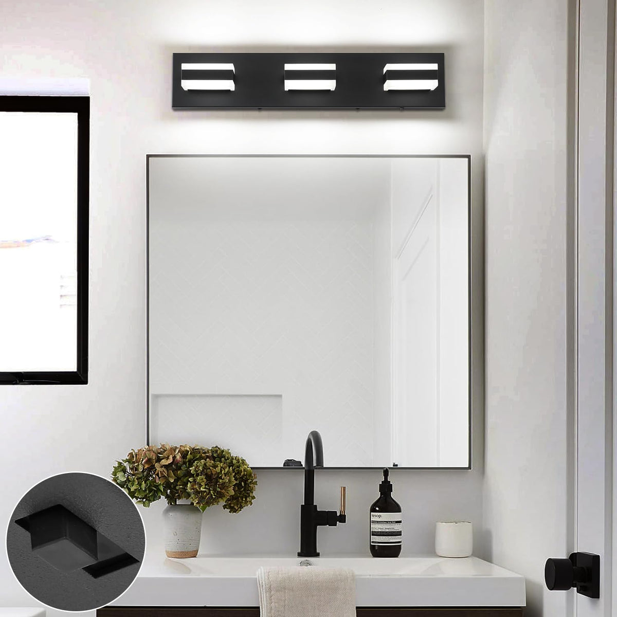 5 Color Temperature Adjustable Black 3 Lights Bathroom Vanity Fixtures (Matt Black-5 Color Adjustable & 100%-0% Dimmable Brightness / 3- Light,22Inch)
