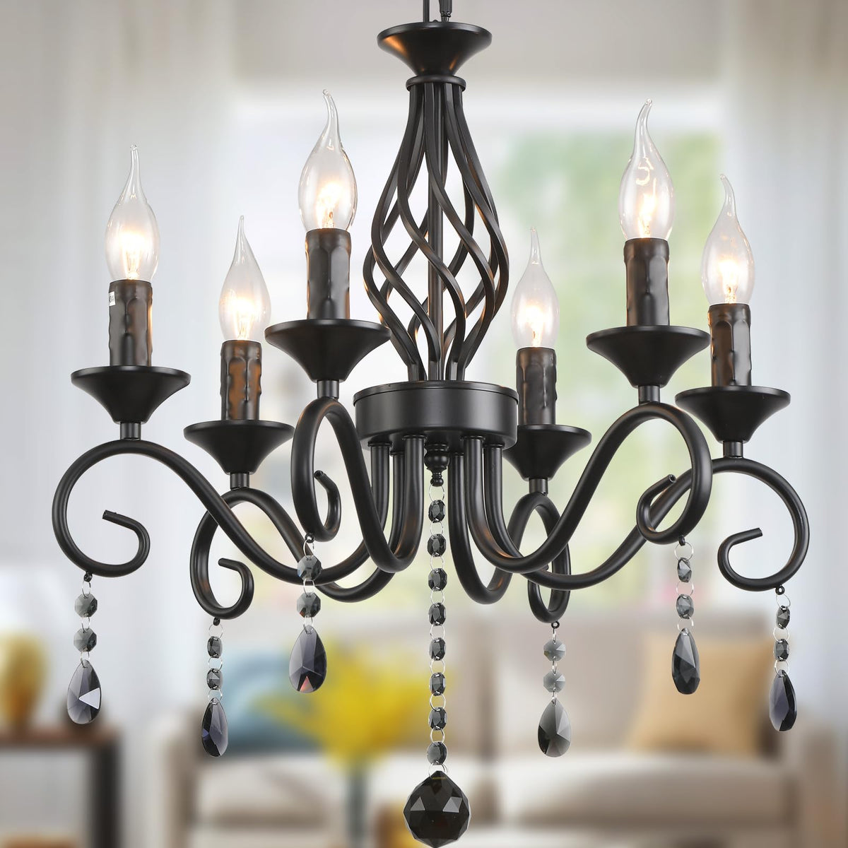 6 Light Black Crystal Chandelier (Black/6 Lights/Crystal)
