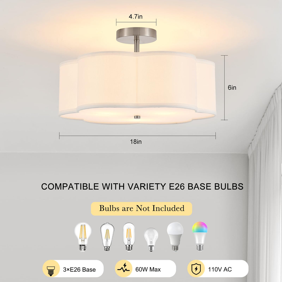 18" Chrome Semi Flush Mount Ceiling Light (18" Chrome Layered Petal)