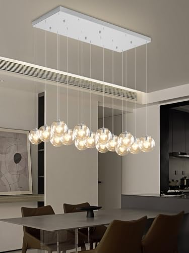 Glass Chandelier LED Modern Silver Pendant Light Globe Ceiling Light H157 Glass Ball Chandeliers for Staircase Living Room Hotel Hallway Foyer Entryway (Silver-Clear / Rectangle 16-Light)