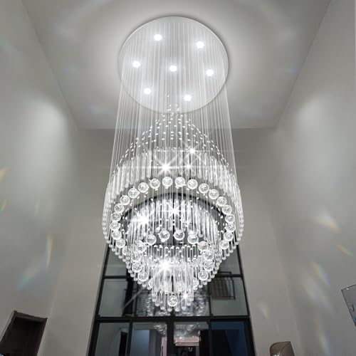 D24''XH86'' Large Crystal Chandelier Modern Crystal Raindrop Ceiling Light (Silver / D24"X H86")