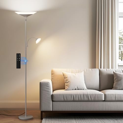 Sliver Gray Torchiere Floor Lamp with Reading Light (Silver Gray)
