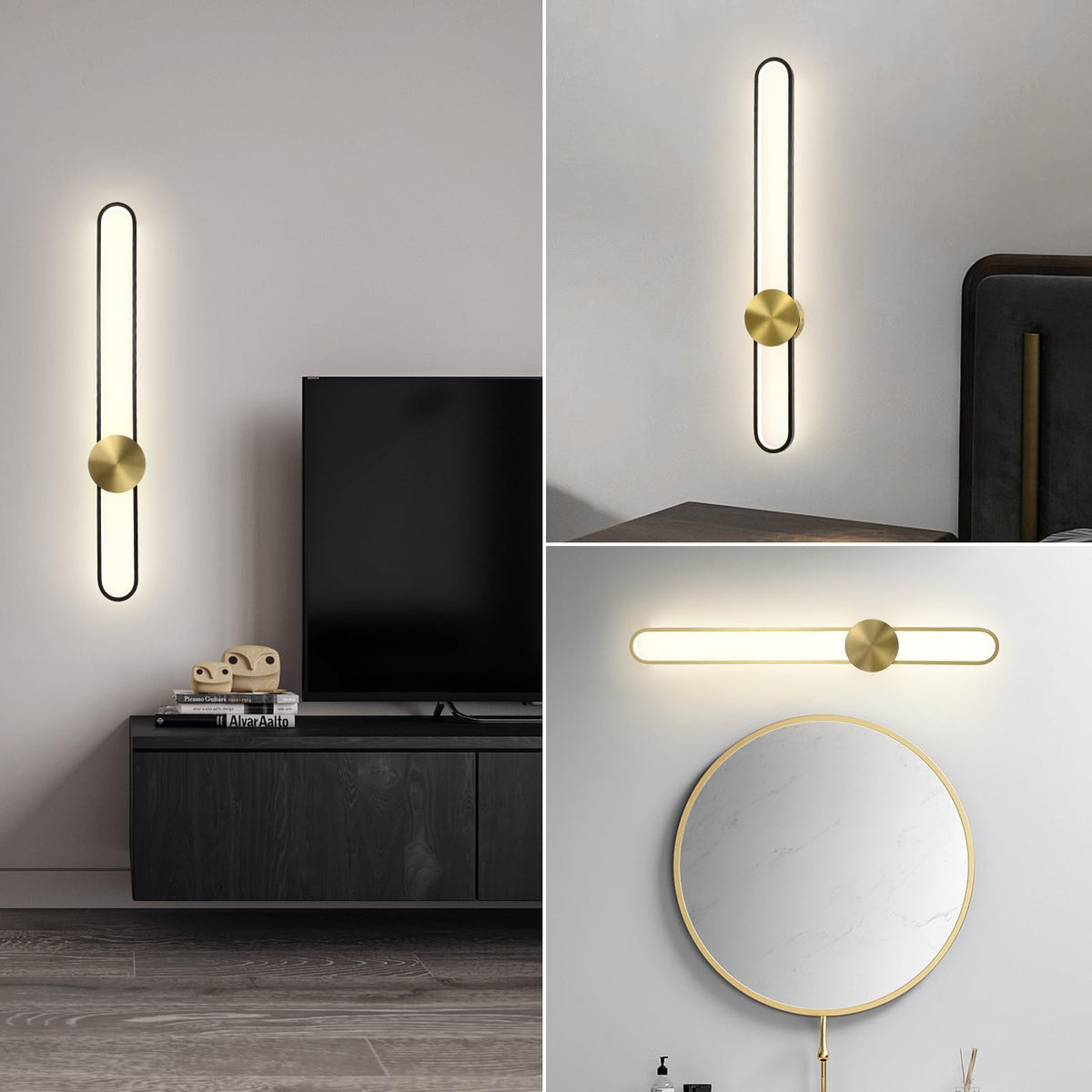 Modern Wall Sconce 4000K Dimmable LED Wall Light Fixture (Black / 35.4inch, 4000K)