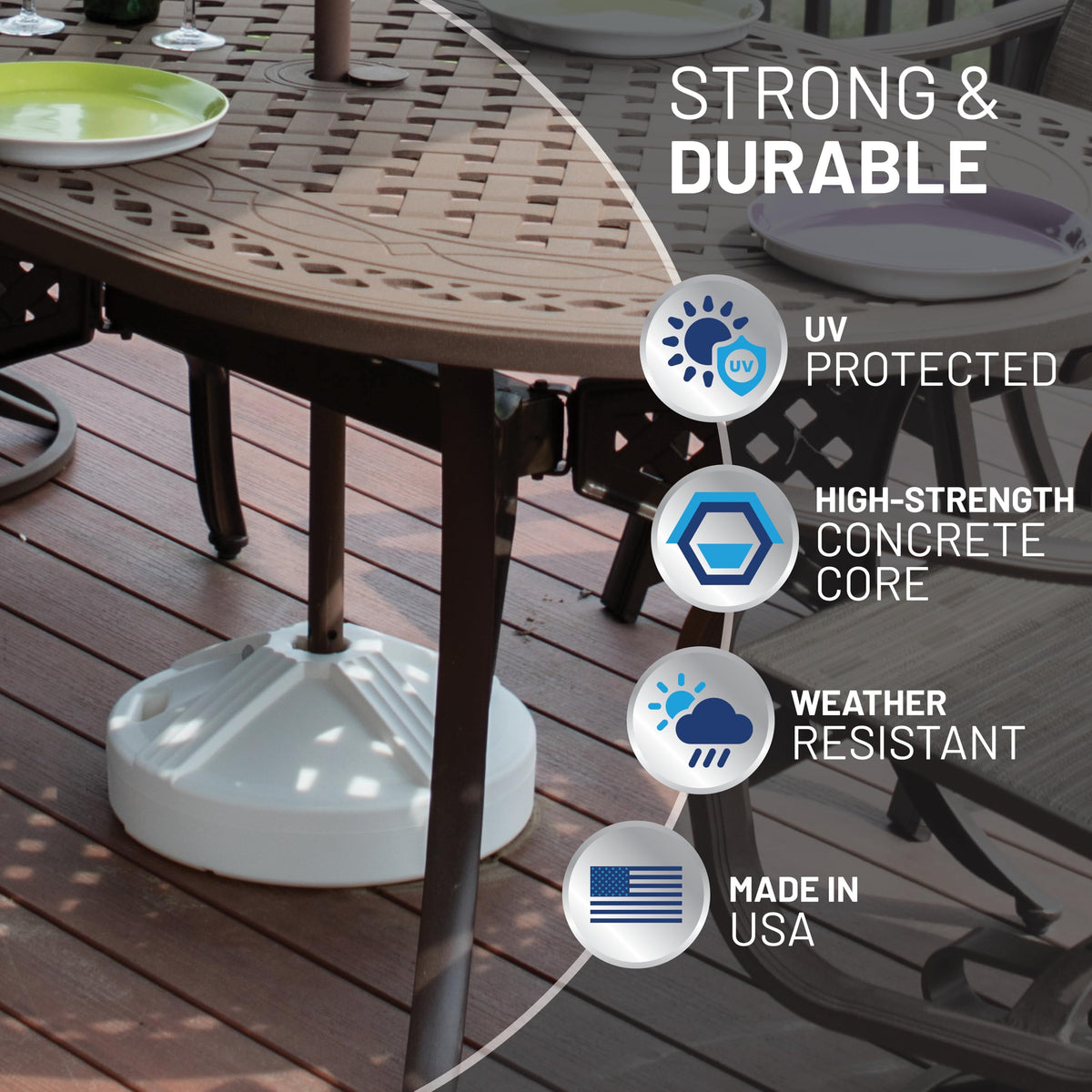 Durable Fillable Umbrella Base Designed to be Used with a Patio Table (White)