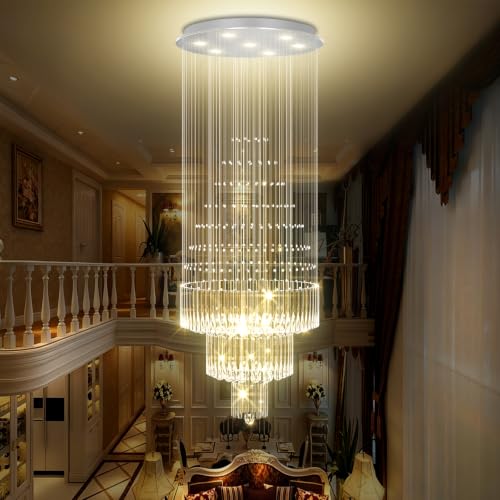 D24''XH86'' Large Crystal Chandelier Modern Crystal Raindrop Ceiling Light (Silver / D24"X H86")