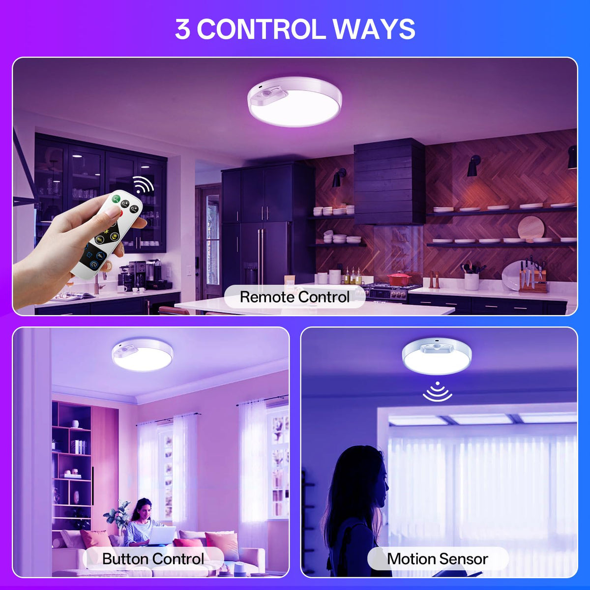 RGB Rechargeable Shower Motion Sensor Ceiling Light (RGB - 10 Colors / 8000mAh)