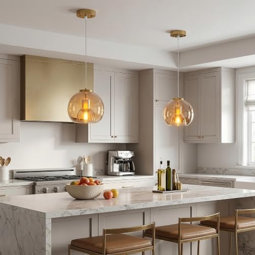 Amber Glass Pendant Lights Kitchen Island (Amber(7.87 in) / 2-Pack)