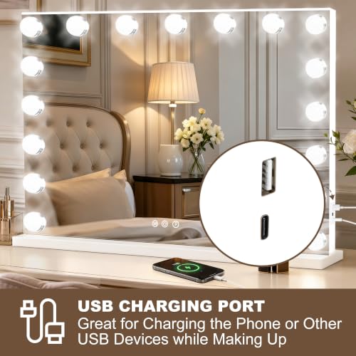 Vanity Mirror with Lights (White / 28"L x 20"W)