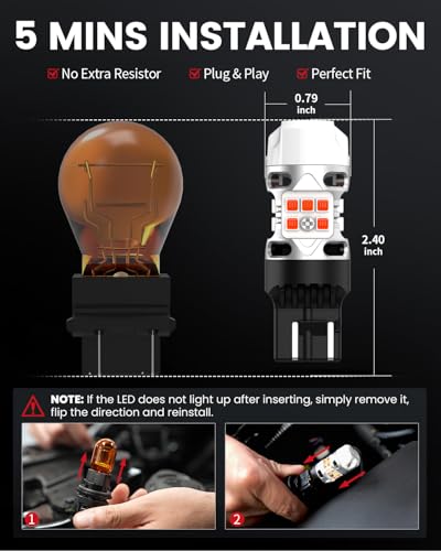 T3 7443 Switchback LED Bulb 7444NA Front Turn Signal CANBUS Error Free White Amber NEW 500% Brighter 7444NA W21W DRL Parking Light Built In Resistor Anti Hyper Flash (Amber/White / 7443)