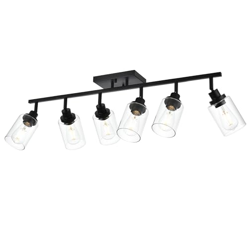 6 Light Track Lighting Kit Black Track Lighting Fixtures Bathroom Wall Sconces Ceiling Mount Kitchen Tracking Lights (Black / 6-Light)