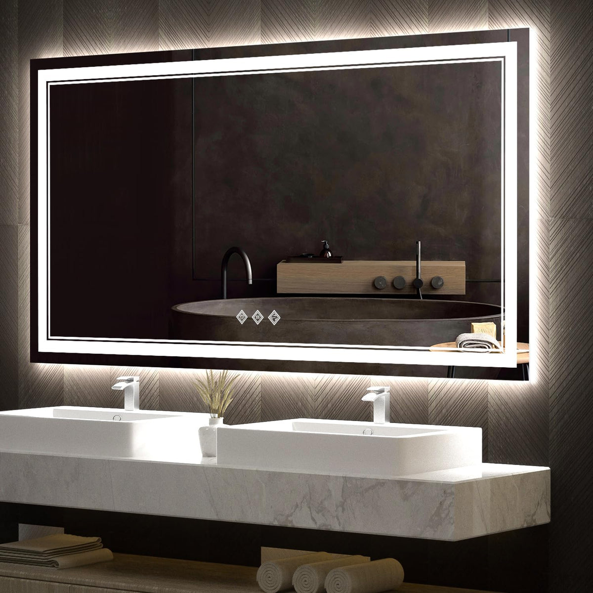 LED Bathroom Mirror (Front and Backlit / 60"L x 32"W)