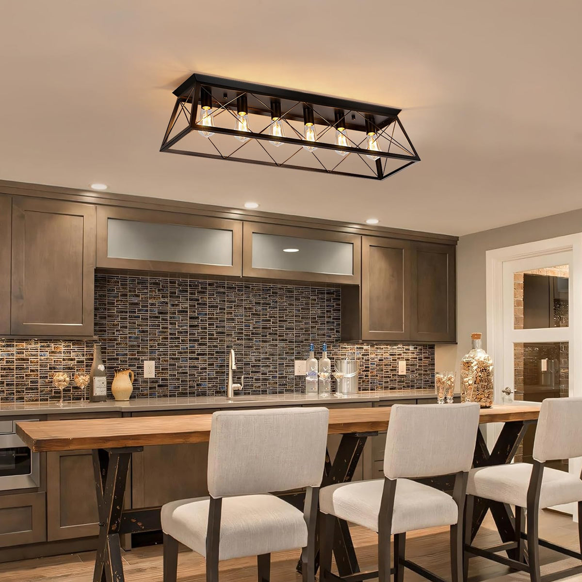 38" Large Flush Mount Ceiling Light for Kitchen Hallway Fixtures (38" Black Ceiling Light)