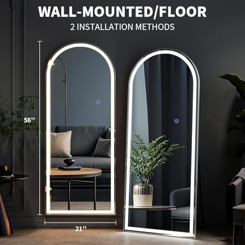 56"x21" LED Arched Mirror Full Length with Dimmable Lights (White / 56"L x 21"W)