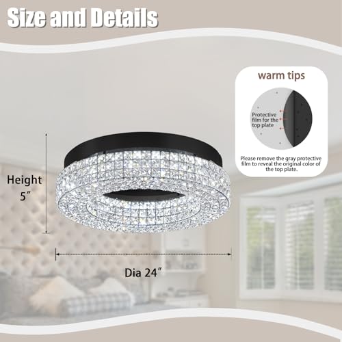 24" Crystal Chandeliers (Black / Dia 24inch)