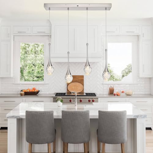 4 Light Brushed Nickel Crystal Pendant Lighting Fixture (Brushed Nickel / Rectangle Pendant 4-Light)