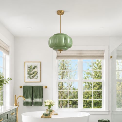 Vintage Green Glass Pendant Lights (Green-1 Pack / 13.7 inch)