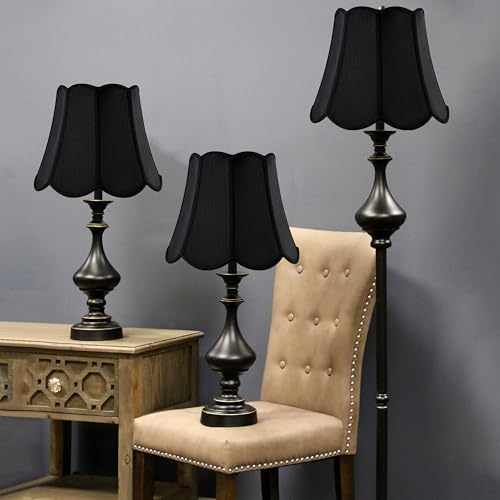Wavy Floral Scalloped Lamp Shade Replact (Black & Gold-natural faux silk / 8"×13"×11" (Spider)-1 pc)